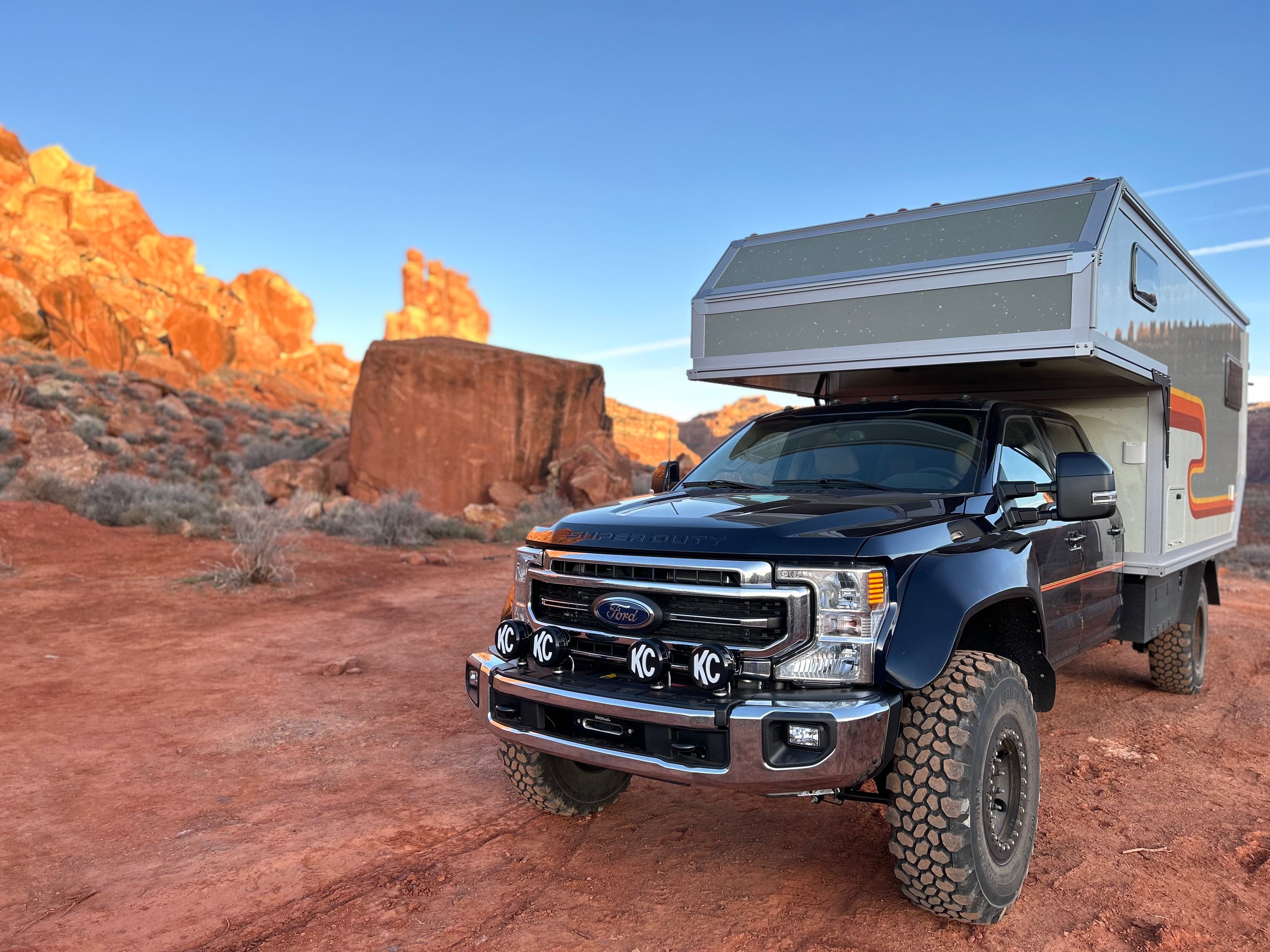 Off Grid Overland Camper - Front View w/ KC Daylighter 